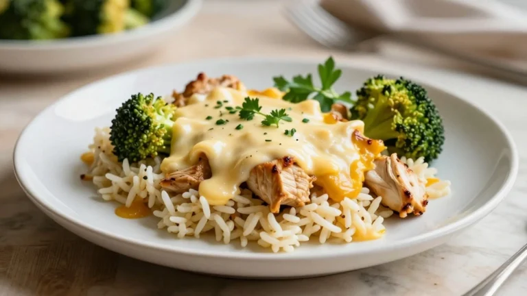 Easy Chicken Broccoli Rice Cheese Casserole with Cream of Chicken
